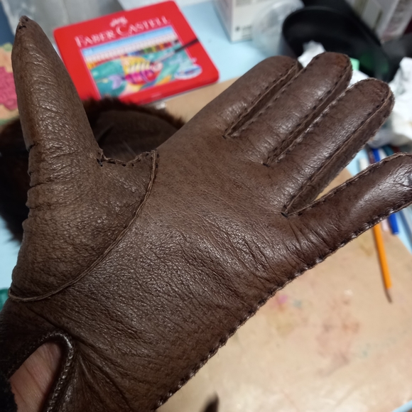 Brown Pigskin Leather gloves size 6 3/4 - 7 - Picture 2 of 7